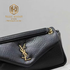 tui xach nu ysl mau den da tron hoa tiet logo mau vang 3