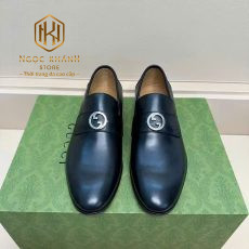 GIÀY LƯỜI GUCCI ĐẾ CAO MÀU ĐEN HỌA TIẾT LOGO TRÒN TRẮNG GLGC68