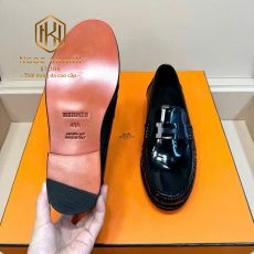 giay luoi hermes nam de cao mau den da bong hoa tiet chu h trang 8