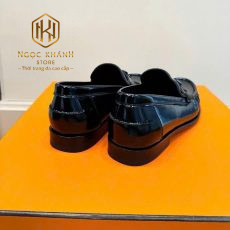 giay luoi hermes nam de cao mau den da bong hoa tiet chu h trang 9