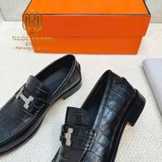 giay luoi hermes nam de cao mau den hoa tiet van ca sau chu h trang 6