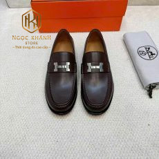giay luoi hermes nam de cao mau nau hoa tiet chu h trang mui tron 4