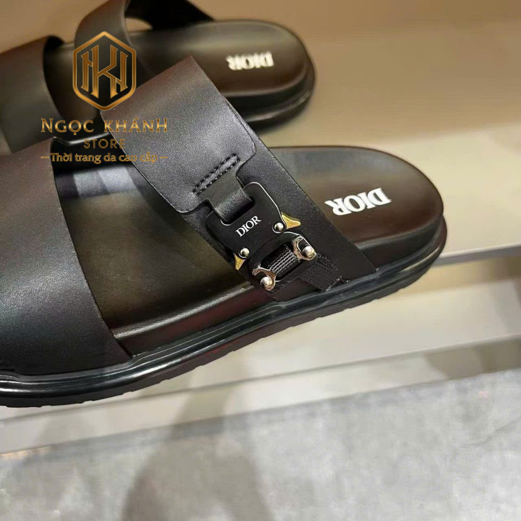 DÉP NAM DIOR HAI QUAI MÀU ĐEN DA TRƠN HỌA TIẾT LOGO CÀI DNDR36 10 Dép nam Dior hai quai