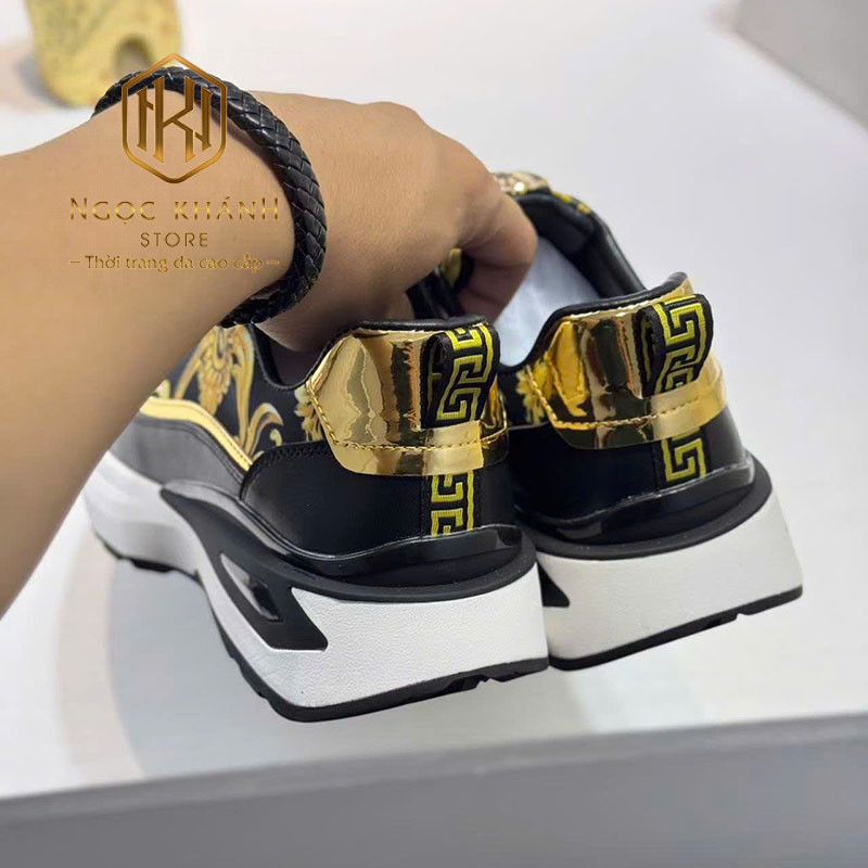 GIÀY NAM VERSACE MÀU ĐEN HỌA TIẾT HOA VĂN VIỀN ĐẾ TRẮNG GNV03 11 Giày nam Versace màu đen