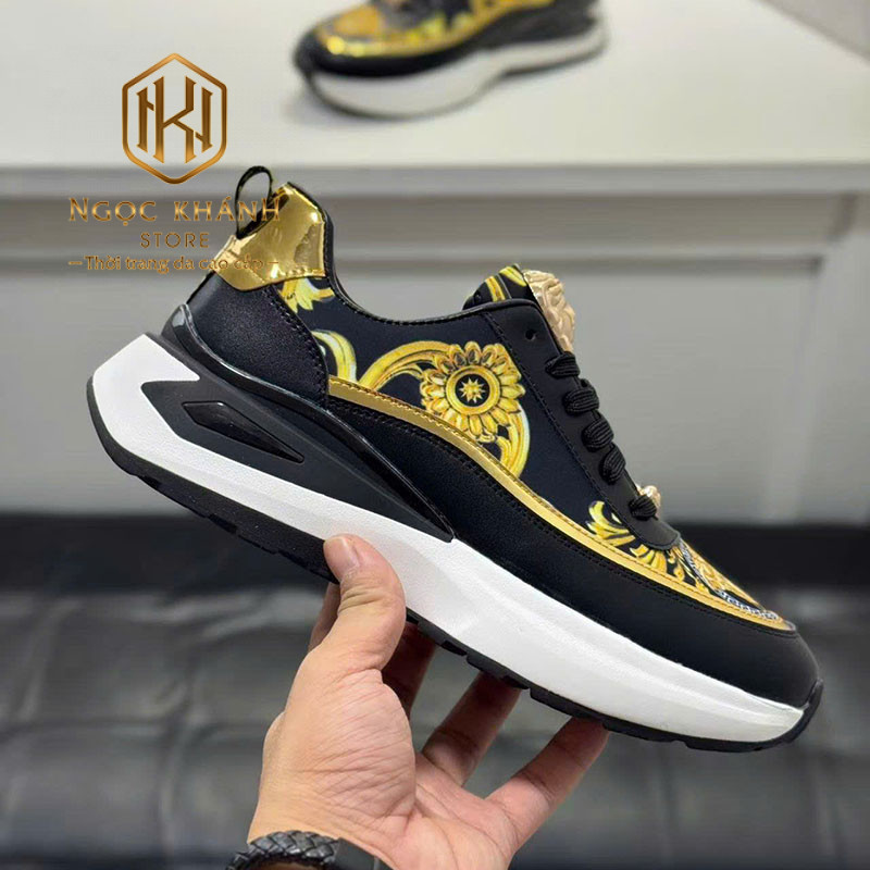 GIÀY NAM VERSACE MÀU ĐEN HỌA TIẾT HOA VĂN VIỀN ĐẾ TRẮNG GNV03 9 Giày nam Versace màu đen
