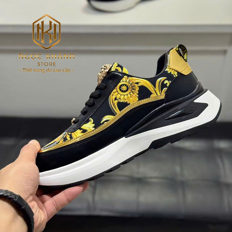 GIÀY NAM VERSACE MÀU ĐEN HỌA TIẾT HOA VĂN VIỀN ĐẾ TRẮNG GNV03 8 Giày nam Versace màu đen