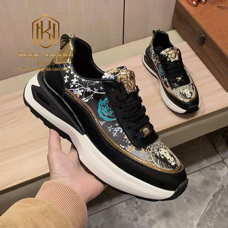 GIÀY NAM VERSACE MÀU ĐEN HỌA TIẾT LOGO VÀNG HOA NHỎ GNV02 9 Giày nam Versace