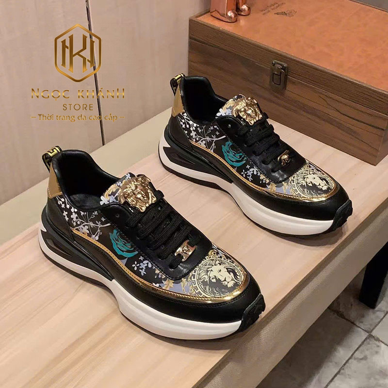GIÀY NAM VERSACE MÀU ĐEN HỌA TIẾT LOGO VÀNG HOA NHỎ GNV02 11 Giày nam Versace