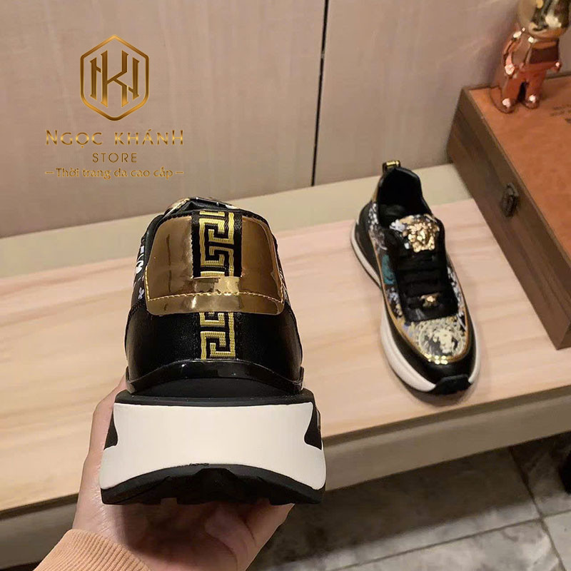 GIÀY NAM VERSACE MÀU ĐEN HỌA TIẾT LOGO VÀNG HOA NHỎ GNV02 8 Giày nam Versace