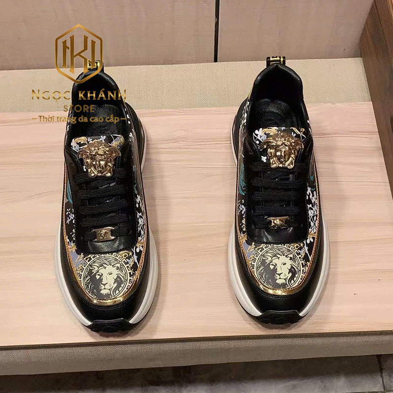 GIÀY NAM VERSACE MÀU ĐEN HỌA TIẾT LOGO VÀNG HOA NHỎ GNV02 7 Giày nam Versace