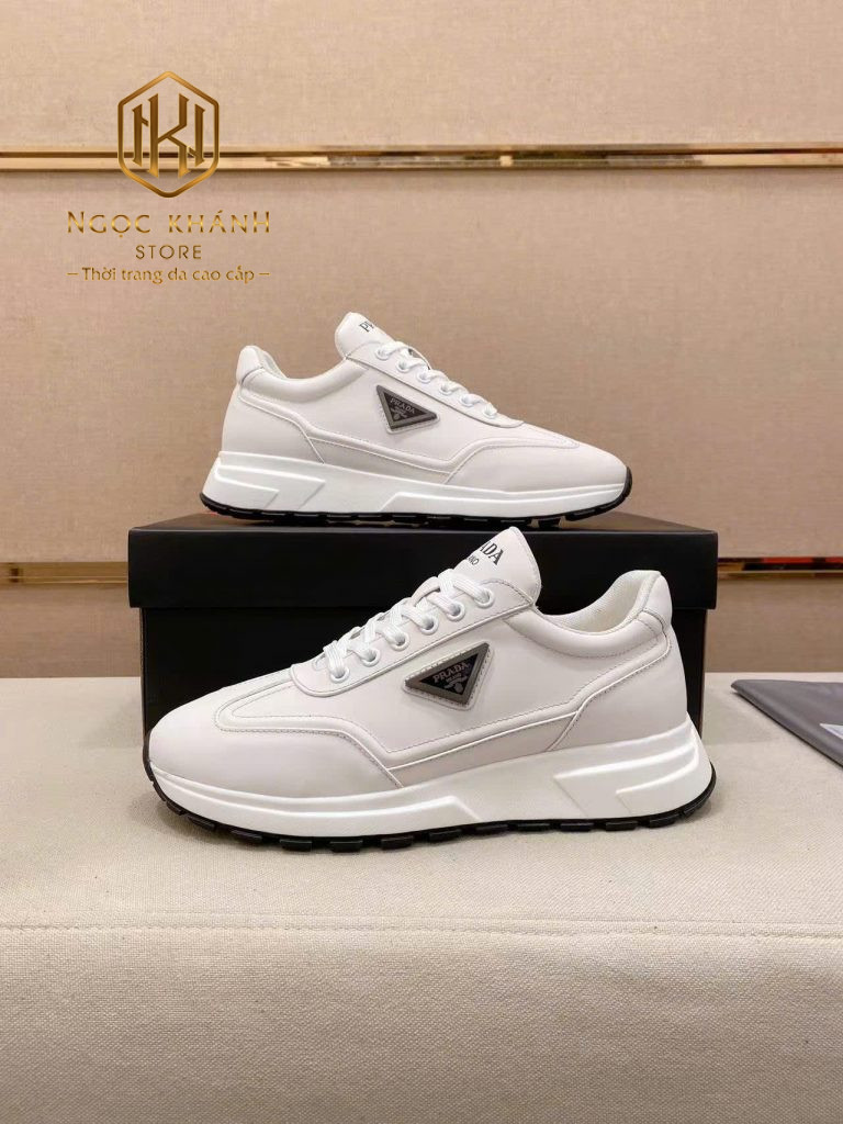 GIÀY NAM PRADA MÀU TRẮNG DA TRƠN HỌA TIẾT LOGO TAM GIÁC ĐEN GNPR20 9 Giày nam Prada