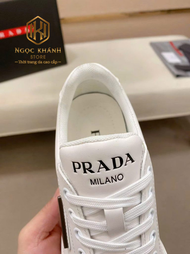 GIÀY NAM PRADA MÀU TRẮNG DA TRƠN HỌA TIẾT LOGO TAM GIÁC ĐEN GNPR20 7 Giày nam Prada