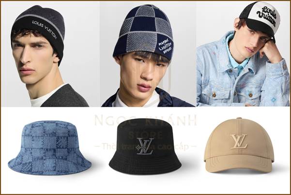 MŨ NAM LOUIS VUITTON MÀU TRẮNG KẾT HỢP HOA NÂU MNLV02 1 mu nam louis vuitton