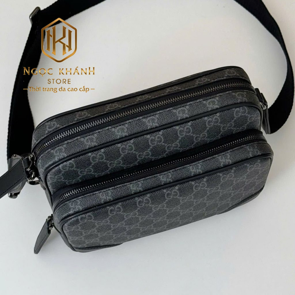 TÚI ĐEO CHÉO GUCCI NAM MÀU ĐEN IN LOGO DÁNG HAI KHÓA TNGC61 11 Túi đeo chéo Gucci nam