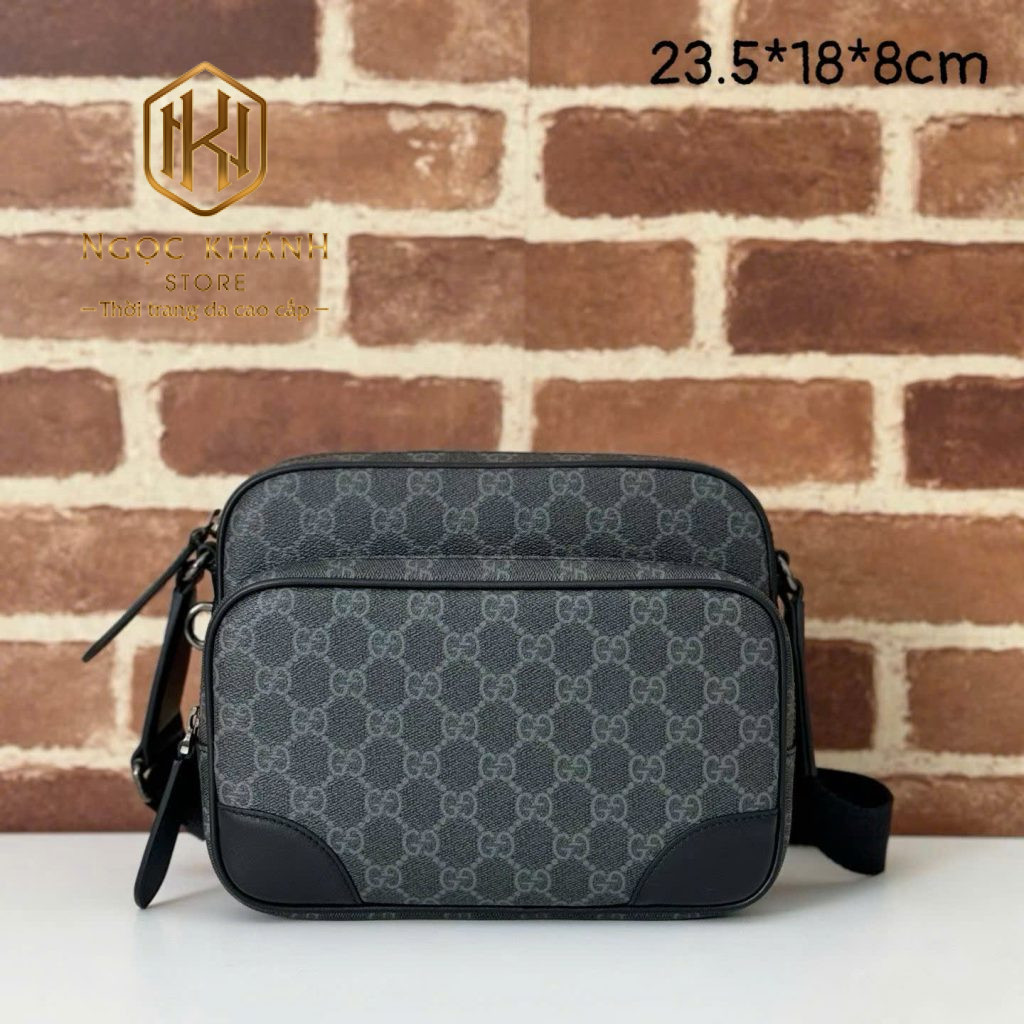 TÚI ĐEO CHÉO GUCCI NAM MÀU ĐEN IN LOGO DÁNG HAI KHÓA TNGC61 8 Túi đeo chéo Gucci nam